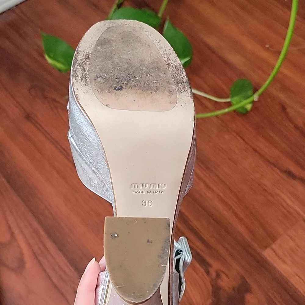 Miu Miu Metallic silver leather platform sandals Size 36